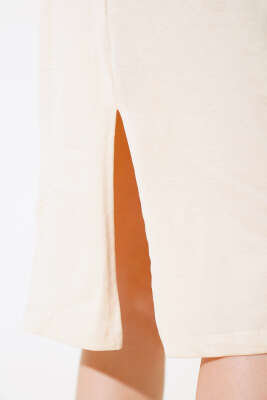 Basıc Beli Lastikli Elbise Bej - Kadın Giyim Modelleri