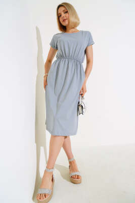 Basıc Beli Lastikli Elbise Gri - Kadın Giyim Modelleri