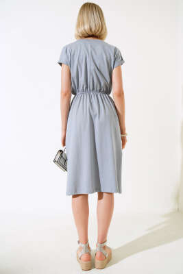 Basıc Beli Lastikli Elbise Gri - Kadın Giyim Modelleri