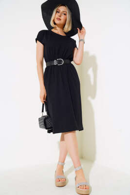 Basıc Beli Lastikli Elbise Siyah - Kadın Giyim Modelleri