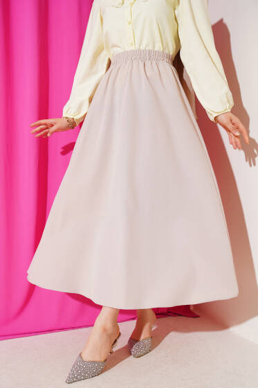 Basic Beli Lastikli Etek Bej - Etek