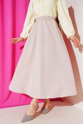 Basic Beli Lastikli Etek Bej 