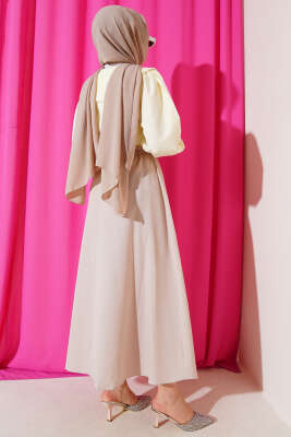 Basic Beli Lastikli Etek Bej - Uzun Etek