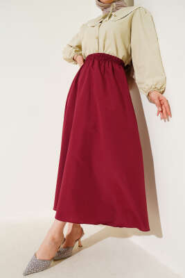 Basic Beli Lastikli Etek Bordo 