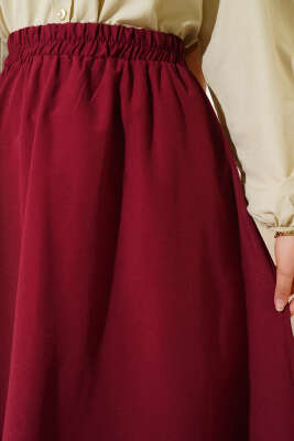 Basic Beli Lastikli Etek Bordo - Uzun Etek