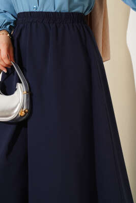 Basic Beli Lastikli Etek Lacivert - Uzun Etek