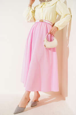 Basic Beli Lastikli Etek Pembe 