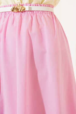 Basic Beli Lastikli Etek Pembe - Uzun Etek