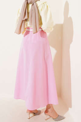 Basic Beli Lastikli Etek Pembe - Uzun Etek