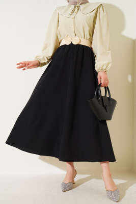 Basic Beli Lastikli Etek Siyah 