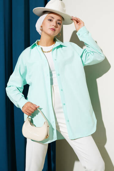 Basic Bilek Düğmeli Gömlek Mint - Gömlek