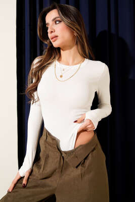 Basic Bisiklet Yaka Bodysuit Ekru - TİLLE