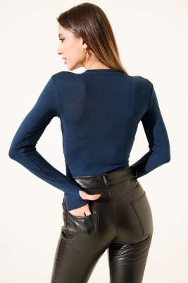 Basic Bisiklet Yaka Bodysuit Lacivert - Kadın Giyim Modelleri