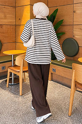 Basic Bisiklet Yaka Çizgili Tunik Kahve - Tunik