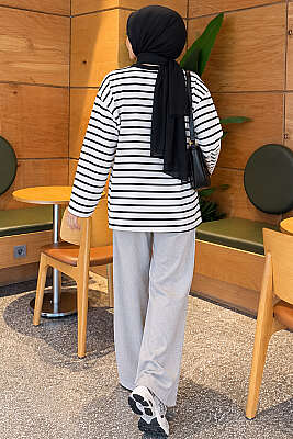 Basic Bisiklet Yaka Çizgili Tunik Siyah - Tunik