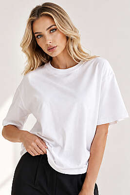 Basic Bisiklet Yaka Detaylı T-shirt Beyaz - YAZGI TEKSTİL