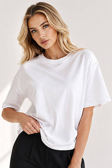 Basic Bisiklet Yaka Detaylı T-shirt Beyaz - Kadın Giyim Modelleri