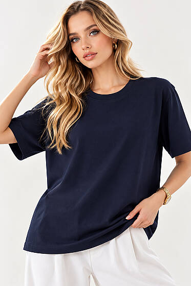 Basic Bisiklet Yaka Detaylı T-shirt Lacivert - Kadın Giyim Modelleri