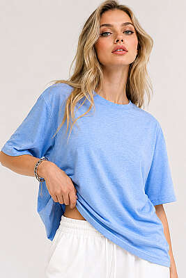 Basic Bisiklet Yaka Detaylı T-shirt Mavi - YAZGI TEKSTİL