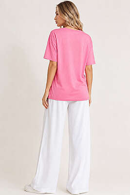 Basic Bisiklet Yaka Detaylı T-shirt Pembe - Kadın Giyim Modelleri