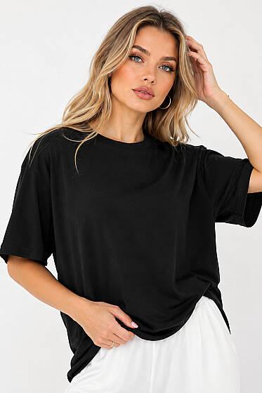 Basic Bisiklet Yaka Detaylı T-shirt Siyah - Kadın Giyim Modelleri