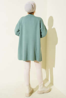 Basic Bisiklet Yaka Düz Triko Tunik Çağla Yeşili - Yılın Fırsatı