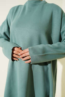 Basic Bisiklet Yaka Düz Triko Tunik Çağla Yeşili - Yılın Fırsatı