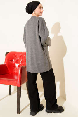 Basic Bisiklet Yaka Düz Triko Tunik Füme - Triko