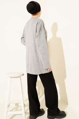 Basic Bisiklet Yaka Düz Triko Tunik Gri - Tunik