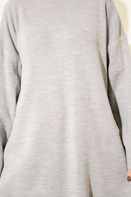 Basic Bisiklet Yaka Düz Triko Tunik Gri - Tunik