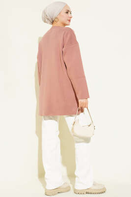 Basic Bisiklet Yaka Düz Triko Tunik Gül Kurusu - Tunik