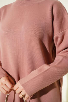 Basic Bisiklet Yaka Düz Triko Tunik Gül Kurusu - Tunik