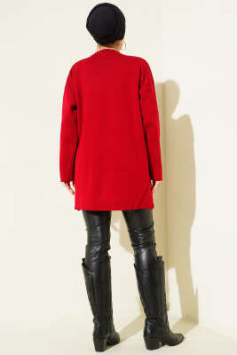 Basic Bisiklet Yaka Düz Triko Tunik Kırmızı - Tunik