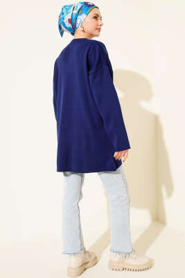 Basic Bisiklet Yaka Düz Triko Tunik Lacivert - Tunik