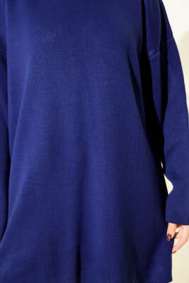Basic Bisiklet Yaka Düz Triko Tunik Lacivert - Tunik
