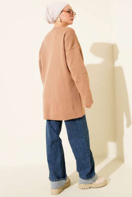 Basic Bisiklet Yaka Düz Triko Tunik Latte - Tunik