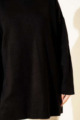 Basic Bisiklet Yaka Düz Triko Tunik Siyah - Tunik