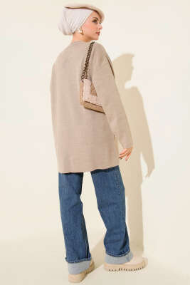 Basic Bisiklet Yaka Düz Triko Tunik Vizon - Tunik