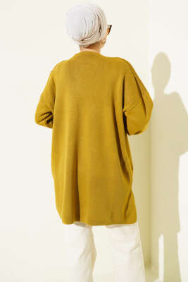 Basic Bisiklet Yaka Düz Triko Tunik Yağ Yeşili - Tunik