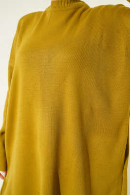 Basic Bisiklet Yaka Düz Triko Tunik Yağ Yeşili - Yılın Fırsatı