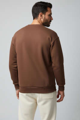 Basic Bisiklet Yaka Erkek Sweatshirt Kahve - Erkek Sweatshirt