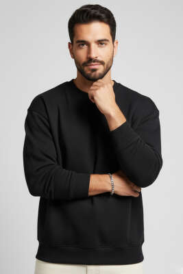Basic Bisiklet Yaka Erkek Sweatshirt Siyah - WİPEOUT