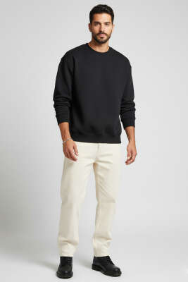 Basic Bisiklet Yaka Erkek Sweatshirt Siyah - Erkek Sweatshirt