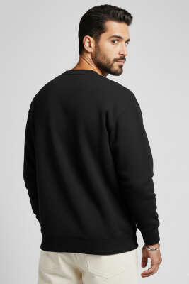 Basic Bisiklet Yaka Erkek Sweatshirt Siyah - Erkek Sweatshirt