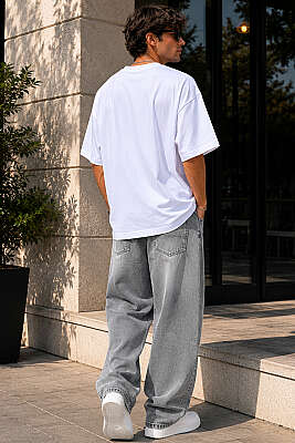 Basic Bisiklet Yaka Oversize Erkek T-shirt Beyaz - Erkek T-shirt