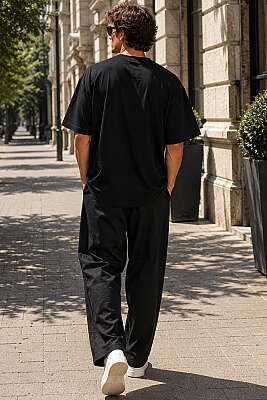 Basic Bisiklet Yaka Oversize Erkek T-shirt Siyah - Erkek T-shirt