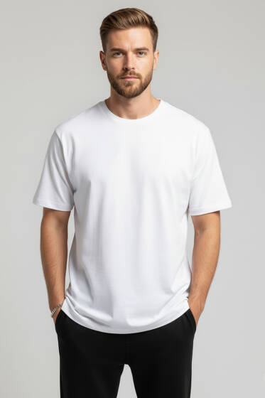 Basic Bisiklet Yaka T-shirt Beyaz - Yılın Fırsatı