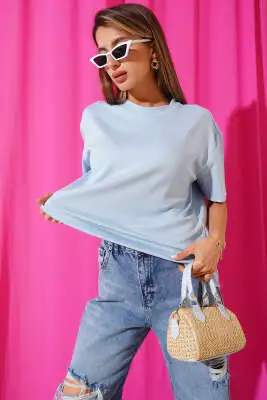 Basic Bisiklet Yaka T-shirt Mavi 