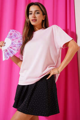 Basic Bisiklet Yaka T-shirt Pembe 