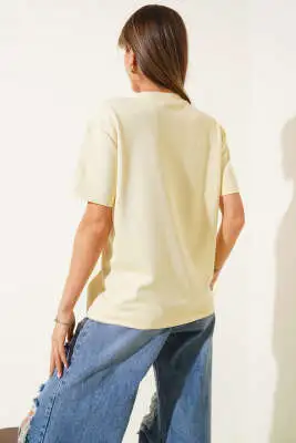 Basic Bisiklet Yaka T-shirt Sarı - Yılın Fırsatı